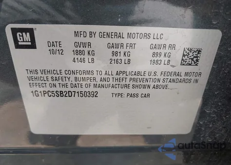 2013 Chevrolet Cruze 1Lt Auto from USA, damaged, VIN 1G1PC5SB2D7150392